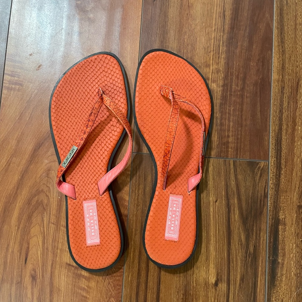 Bella Ha Women's Italian Leather Orange Flip Flops